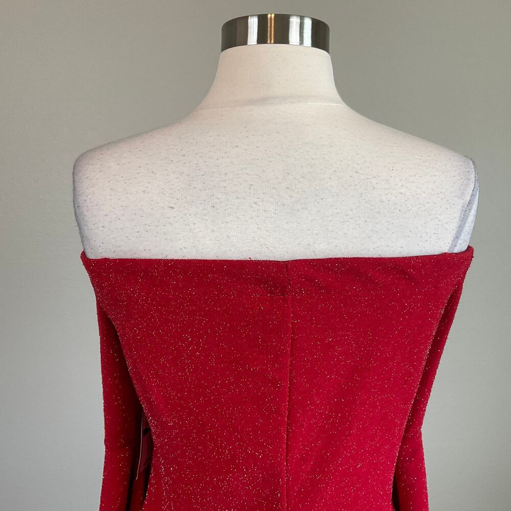 Vince Camuto Red Cocktail Dress Metallic Off the Shoulder Mini Sheath Size Large - Picture 7 of 11